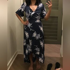 Roxy Maxi High Low Wrap Dress, blue, smalll
